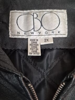 b new york Women's Black Leather Jacket - 2X